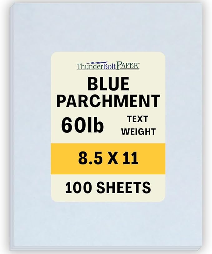 100 Light Blue Old Age Parchment 60# Paper Sheets - 8.5" X 11" (8.5X11 Inches) Standard Letter|Flyer Size - 60 lb/Pound Text/Copier/Printer Weight - Vintage Colored Old Parchment Semblance