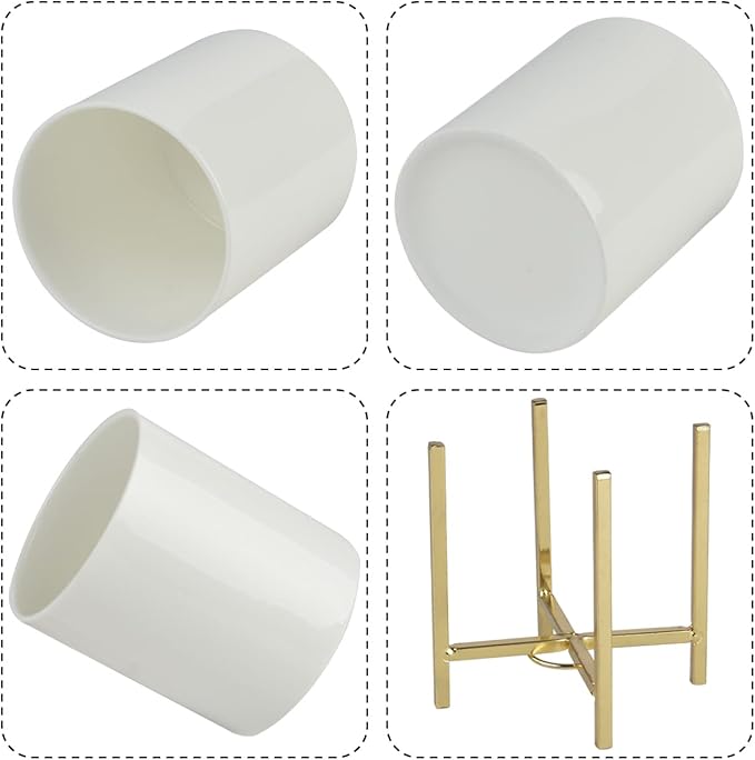 4.72" Gold Pen Holder Aesthetic Pencil Holder for Desk, Gold Desk Organizers and Accessories for Women Girls, Ceramic Pen Holder for Office