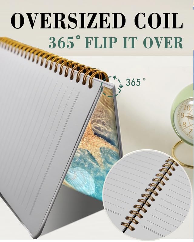 Spiral Journal Notebook,A5 Hardcover Lined Journals for Women Girl 6 x 8.3 in,120 Pages Thick Paper,Cute College Ruled Writing Notebook for Gifts Office Work School(Starfish Seashell)