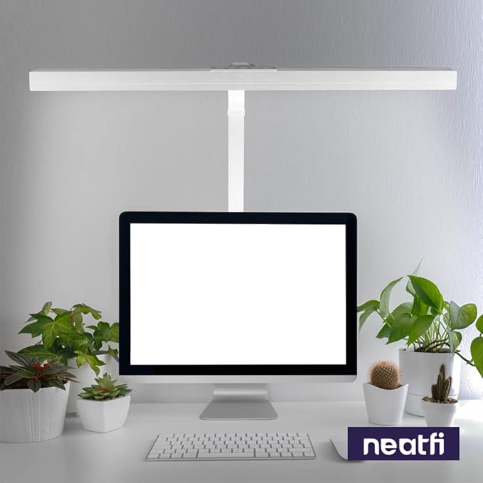Neatfi (New Model) Flex Desk Lamp with Clamp, Dimmable, 3,000 Lumens 30W LED Monitor Light, 3000K-6500K Correlated Color Temperature, 5 Brightness Levels & 5 Light Modes (31.5 Inches, White)