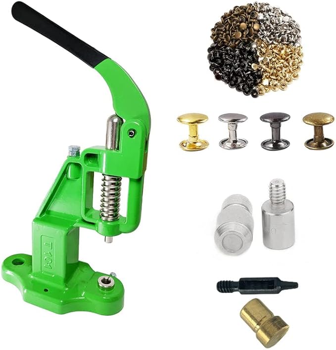 Hobby Trendy Hand Press with 1000 Sets of Iron 9mm Double Capped Rivets with Dies and Hole Punch(Lilac Press,Combo(Colorsx250) Rivets)