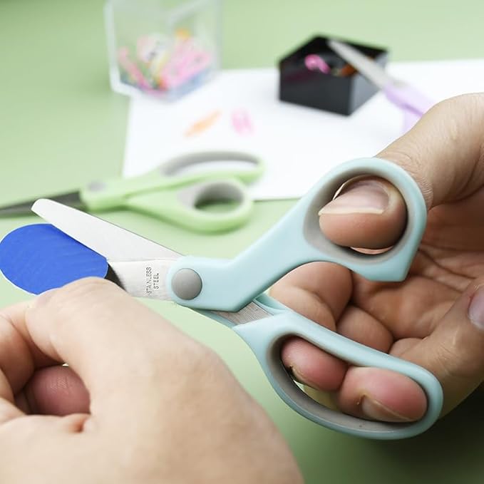 3 Pack 5 Inch Pastel Small Scissors for School Sharp Point Tips All Purpose Scissors Kids Students Teachers Crafts School Office Home, Right & Left Handed Scissors, Blue, Green, Purple