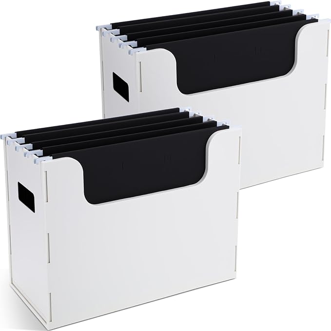 Portable Desktop File, Side Handles, Filing Organizer, Hanging File Folders, Letter Size for Schools Office Home(White,2 Pcs)