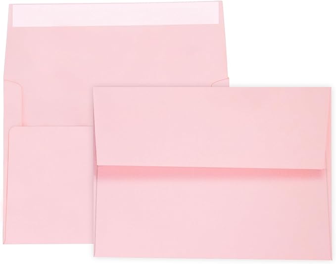 100 Pack A7 Pink Invitation 5x7 Envelopes - Self Seal, Square Flap,Perfect for Baby Shower, 5x7 Cards, Weddings, Birthday, invitations, Graduation, 5.25 x 7.25 Inches (Pink)
