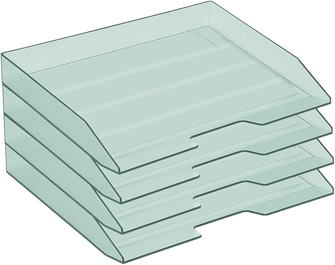 Acrimet Stackable Letter Tray 4 Tier Side Load, Plastic, Desktop File Organizer (Clear Green Color)