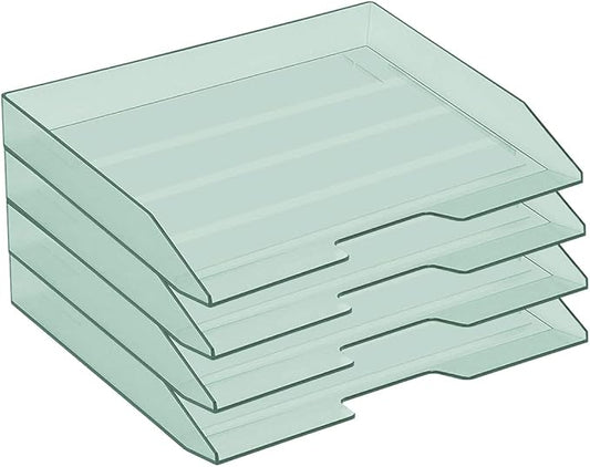Acrimet Stackable Letter Tray 4 Tier Side Load, Plastic, Desktop File Organizer (Clear Green Color)
