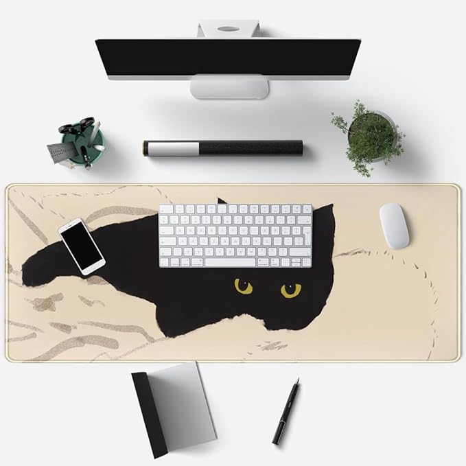 Cute Cat Keyboard Pad Desk Mat Cat Mouse Pad XL Desk Anime Mat Large Gaming Mouse Pad for Desk Decor Laptop Computer Desk Home Office for Girl with Stitched Eges 31.5x11.8 in