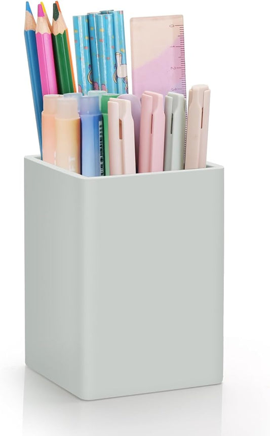 Pen Holder for Desk,Nordic Elegance Square Silicone Pencil Holder Soft Minimalist Desk Pen Cup Stand Waterproof Multifunctional Office Supplies for Home,Kids and School(Grey)