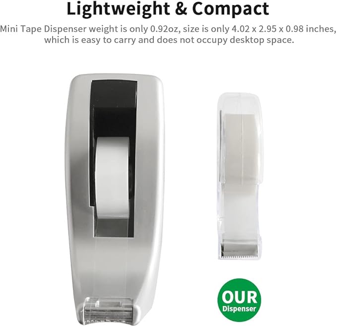 Hand Use Desktop Tape Dispenser, Transparent Plastic Lightweight and Portable Refillable Dispenser for 3/4" Tape, 1 Pack