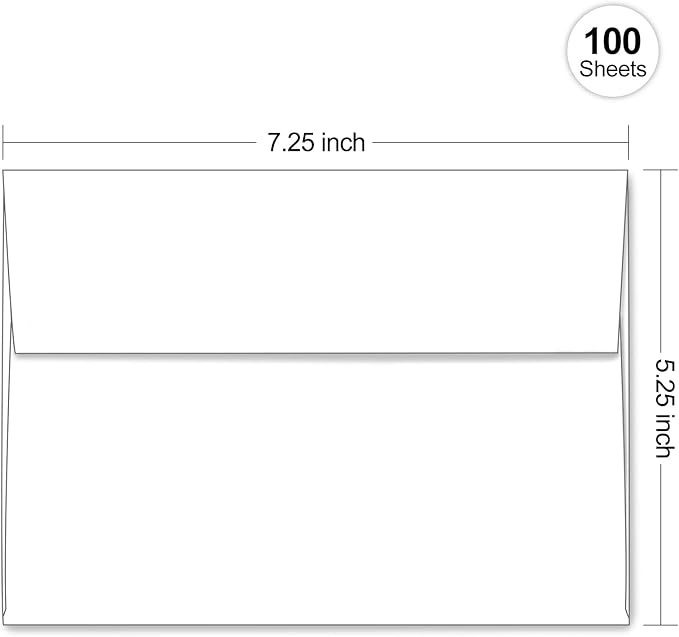 A7 White Self Seal Envelopes 100 Pack, Goefun Printable Envelopes for 5x7 Cards, Invitations, Weddings, Graduation, Photos, Baby Shower| 5.25 x 7.25 inches,120GSM