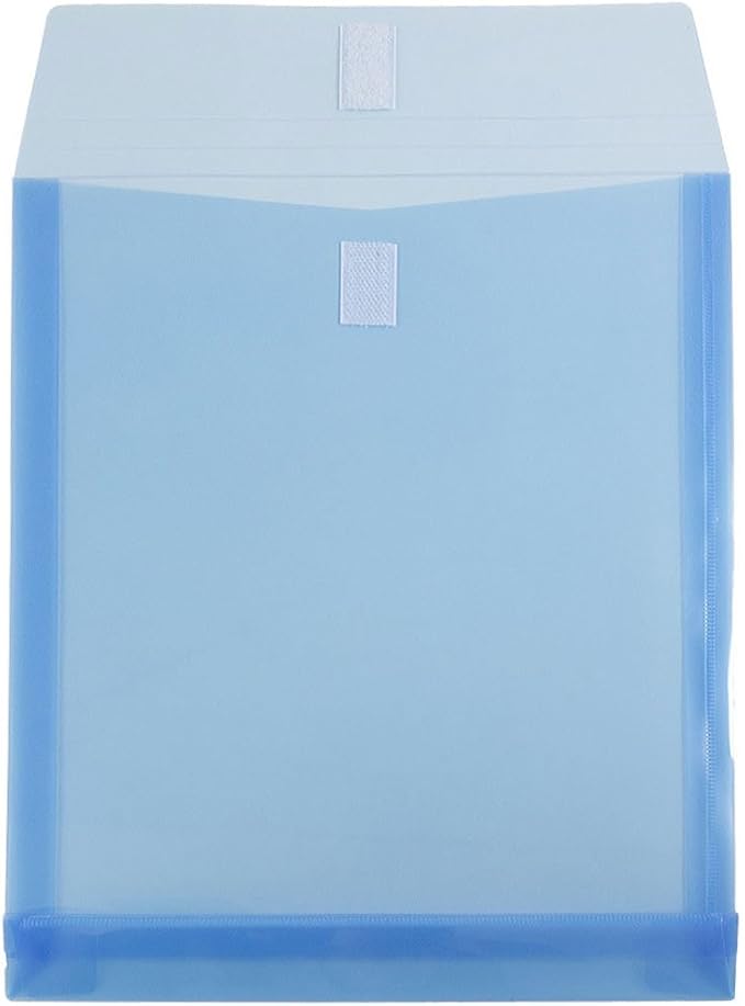 JAM PAPER Plastic Expansion Envelopes with Hook & Loop Closure - Letter Open End - 9 3/4 x 11 3/4 with 1 Inch Expansion - Blue - 12/Pack