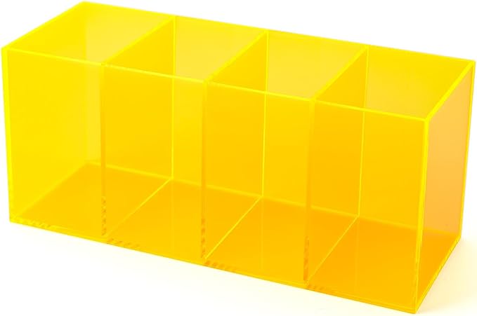 Pen Holder for Desk Neon Acrylic Pencil Holder Cup Makeup Brush Storage Organizer for Vanity, Neon Yellow