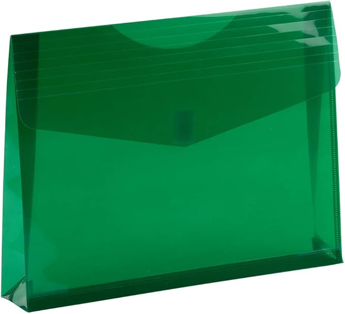 JAM PAPER Plastic Expansion Envelopes with Hook & Loop Closure - Letter Booklet - 9 3/4 x 13 with 2 Inch Expansion - Green - 12/Pack