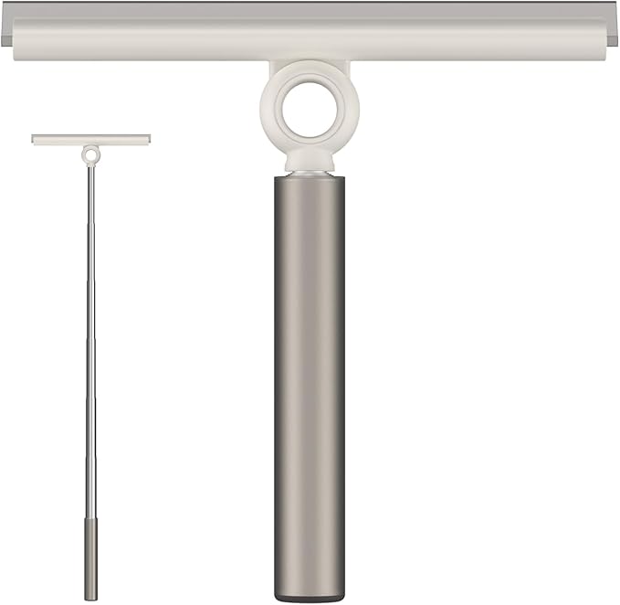 EHOMGUI Extendable Shower Squeegee for Glass Doors, Shower Squeegee with 10-Inch Silicone Blade, Telescoping Handle for Windows and Shower Glass, Silver