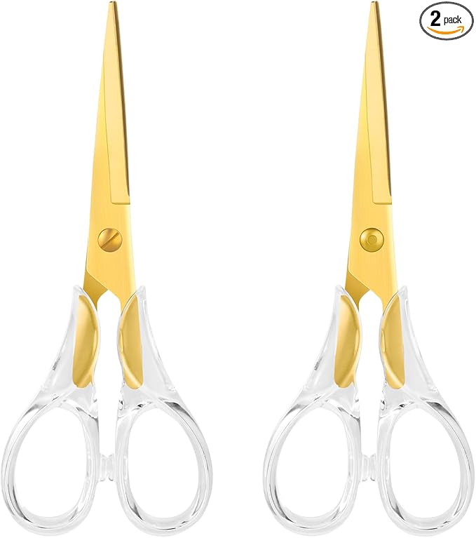 Honagu Acrylic Scissors 2-Pack 6.5", Multipurpose Stainless Steel, Sharp, Safe,Paper and Fabric Scissors for Office, Home, School, Sewing and Crafting (Gold)