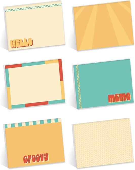 Retro Sticky Note Pads / 4" x 3" Groovy Sticky Notes/Set of 6 Pads / 50 Sheets Per Pad/Trendy Gift Idea/Made in The USA