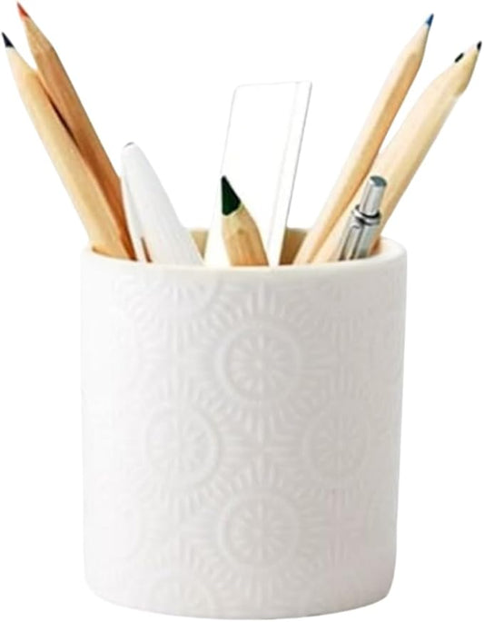 Pen Holder,Nordic Style Ceramic Waterproof Pencil Holder for Desk Simple&Modern Minimalist Makeup Organizer Multifunctional Office Supplies for Home,Kids and Schoo,White