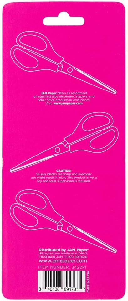 JAM PAPER Arts & Crafts Scissors - 6 3/4 Inch - Fuchsia Pink - Ergonomic Handle & Stainless Steel Pointed Tip Blades - Sold Individually