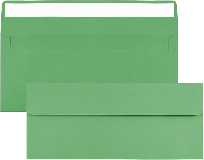 100 Pack Green #10 Business Envelopes, Standard Envelopes Self Seal, 4 1/8 x 9 1/2 Inch Letter Size Business Mailing Envelopes for Checks Invoices Statements Baby Shower Wedding Birthday