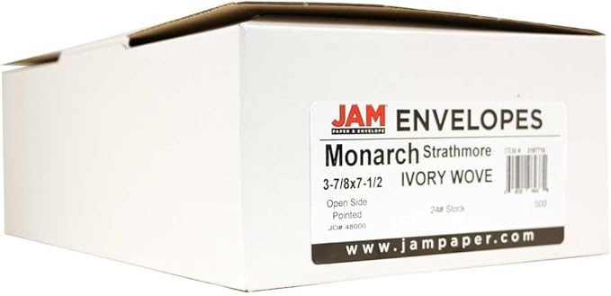 JAM PAPER Monarch Strathmore Invitation Envelopes - 3 7/8 x 7 1/2 - Ivory Wove - 50/Pack