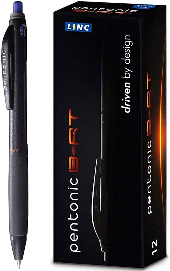 linc Pentonic BR-T Retractable Ballpoint Pens, 12 Count, Blue Ink, 0.7 mm Fine Point, Smooth Writing For Journaling, Office & School (PEN12123)