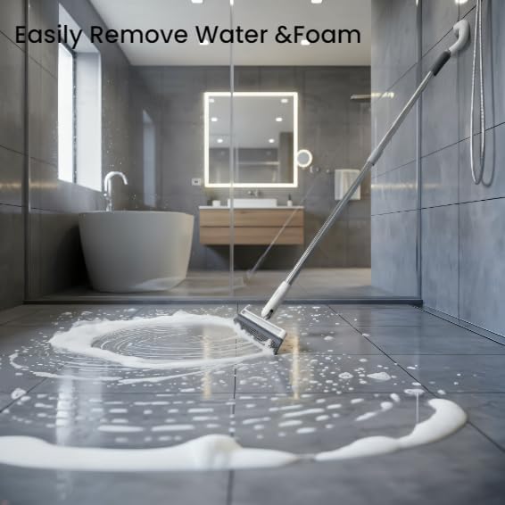 EHOMGUI Squeegee Broom for Floor, Floor Squeegee for Concrete and Tile Cleaning, Floor Scrubber with Long Handle for Bathroom, Kitchen, Shower, Tile, Pet Hair, Fur, Foam Cleaning