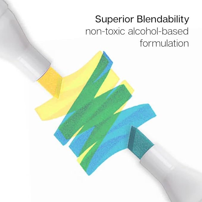 KINGART 424-60 PRO Double-Ended Alcohol Ink Art Markers, 60 COLORS, Fine Point & Chisel Tips, Permanent with Superior Blendability, Includes Plastic Case, 60 Pc.