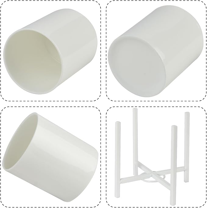 Ceramic Pen Holder for Desk, Durable Ceramic Pencil Cup Holder for Womens Girls, Makeup Cup for Brushes, with 4 Legs Metal Frame