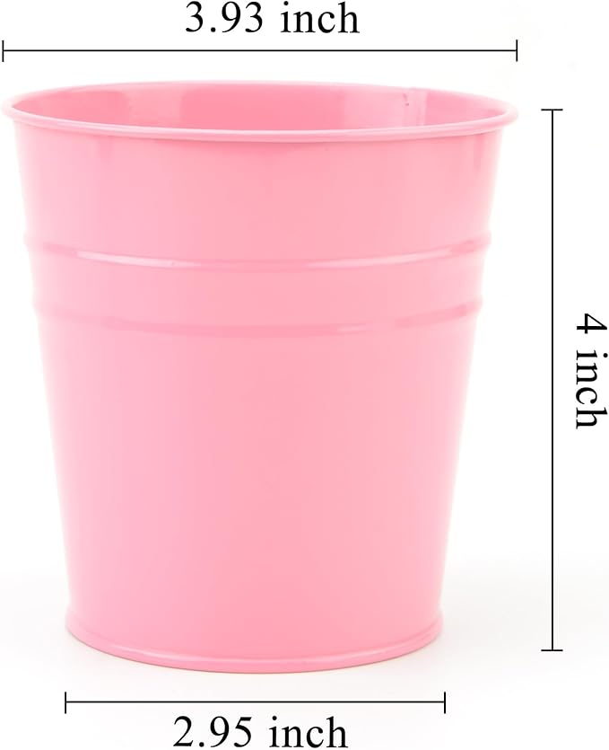 Pen Holder Cup For Desk Pencil Holder Metal Marker Pen Organizer Storage Small Tinplate Flower Pot Succulent Bucket Planters for Office Home - 2 Pack (Pink)