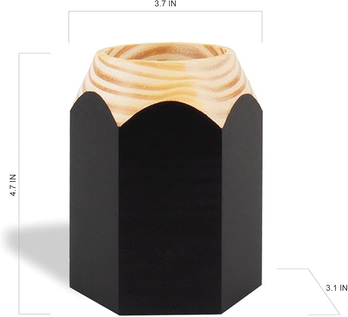 GEGUTON Sharpener Shaped Pen Holder – Black Solid Wood and Steel and Retro Design – Organizes Desk Accessories, Adds Charm to Workspaces, Great Gift – Fun Collection