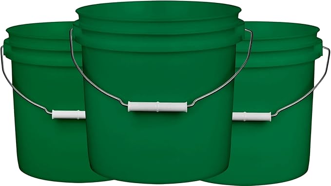 House Naturals 2 Gallon Purple Food Grade BPA Free Made in USA Bucket with Screw On Lid - Pack of 3 (Dark Green - White Lid)