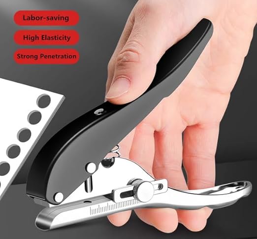 5/16 inch-8mm Heavy Duty Hole Puncher Round Single Hole Punch Badge Hole Punch Paper Punch Portable Hand Held Long Hole Puncher for Craft Paper Plastic Cardboard Business Card Photos-Black