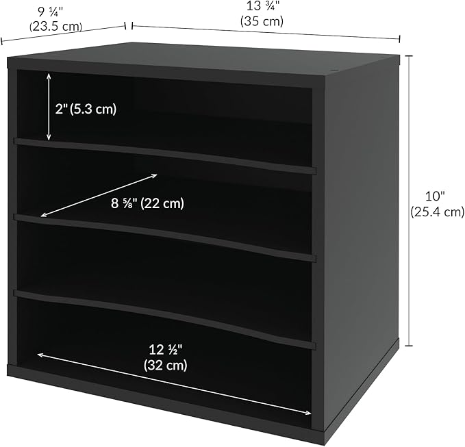 Ballucci 4-Tier Paper Organizer for Desk, Stackable Tray, Desk Storage Organizer Shelves, Stacking Letter Paper Tray Sorter for Classroom Office, Black