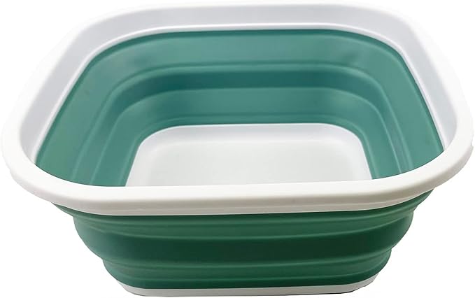 SAMMART 5.5L (1.4 Gallons) Collapsible Tub - Foldable Dish Tub - Portable Washing Basin - Space Saving Plastic Washtub (White/Pale Blue)