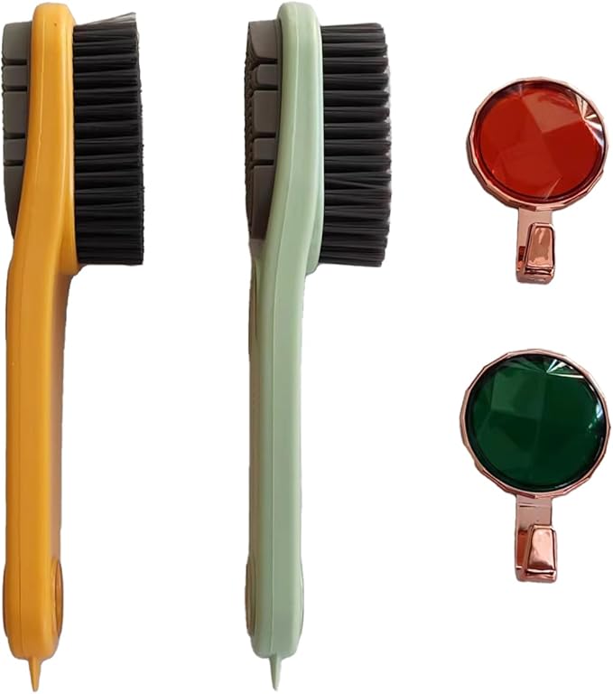 2pcs Long Handle Multifunctional Double-Sided Shoe Brush, no Damage to Shoes, no Shedding of Hair, Strong Stain Removal. Suitable for Cleaning Various Shoes and Clothes.with Two Hooks RPS-IND