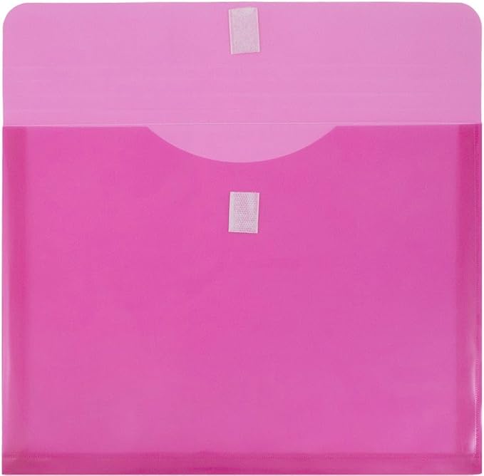 JAM PAPER Plastic Expansion Envelopes with Hook & Loop Closure - Letter Booklet - 9 3/4 x 13 with 1 Inch Expansion - Fuchsia Pink - 3/Pack