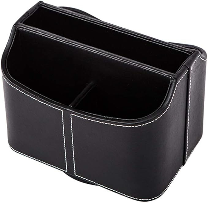 PU Leather Remote Control Holder Rotate 360 degrees Desk Organizer Storage Box for Remote Caddy,TV Guide, Mobile Phone, Pen,Stationery and Media Storage,Bedside Table Organizer(Black)