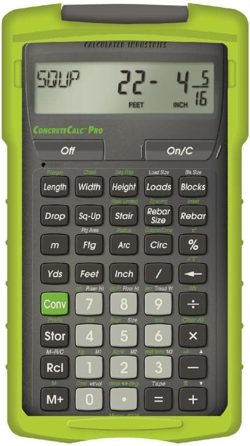 Calculated Industries 4225 ConcreteCalc Pro Advanced Feet-Inch-Fraction, Metric Construction-Math Calculator Tool for Concrete, Masonry, Paving Contractors and Estimators