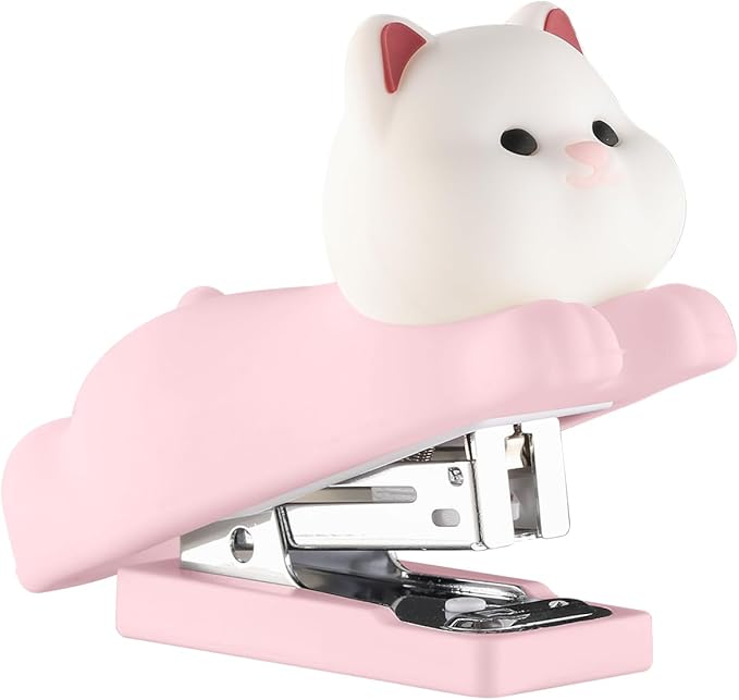 Honagu Mini Cute Animal Stapler with Staples, Cartoon Stereoscopic Silicone (PVC) Stapler, Labor-Saving Office Supplies for Students Kids (Pink Puppy)