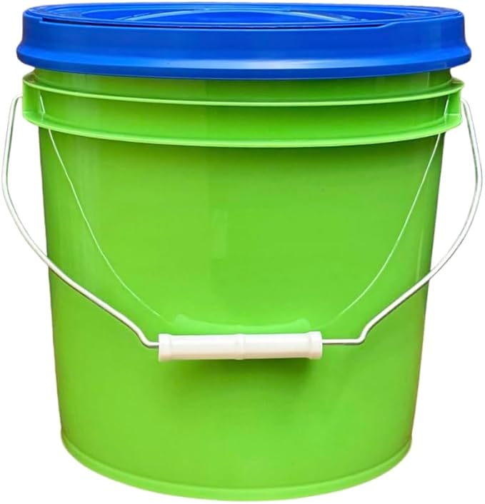 House Naturals 2 Gallon Food Grade - BPA Free Made in USA Buckets Lime Color pails with Screw On Gasket Lids (5, Lime - Blue lids)