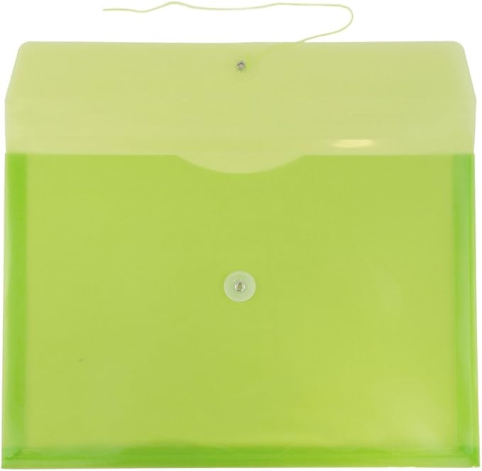 JAM PAPER Plastic Envelopes with Button & String Tie Closure - Letter Booklet - 9 3/4 x 13 - Lime Green - 12/Pack