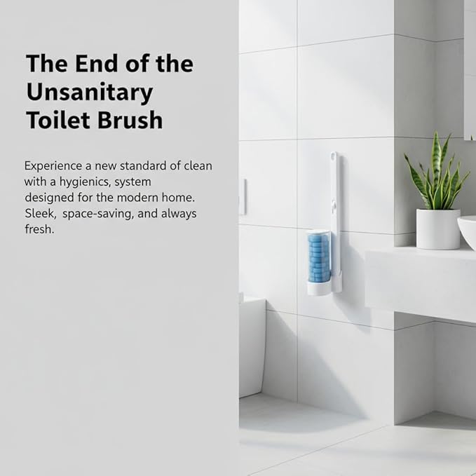 Disposable Toilet Brush for Bathroom Cleaning, Toilet Brush and Holder Set, Deep Cleaning Toilet Bowl Cleaner with Replaceable Heads, Hygienic Storage Design (White -Full Set with 24 Refills)