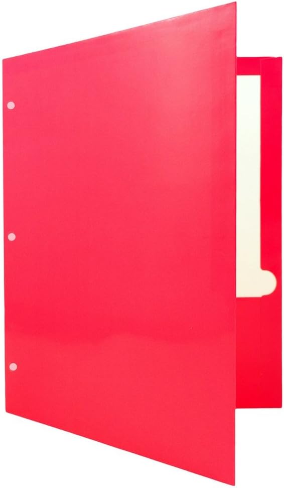 JAM PAPER Laminated Two Pocket Glossy 3 Hole Punch School Folders - Letter Size - High Gloss Fuchsia Hot Pink - Bulk 25/Pack
