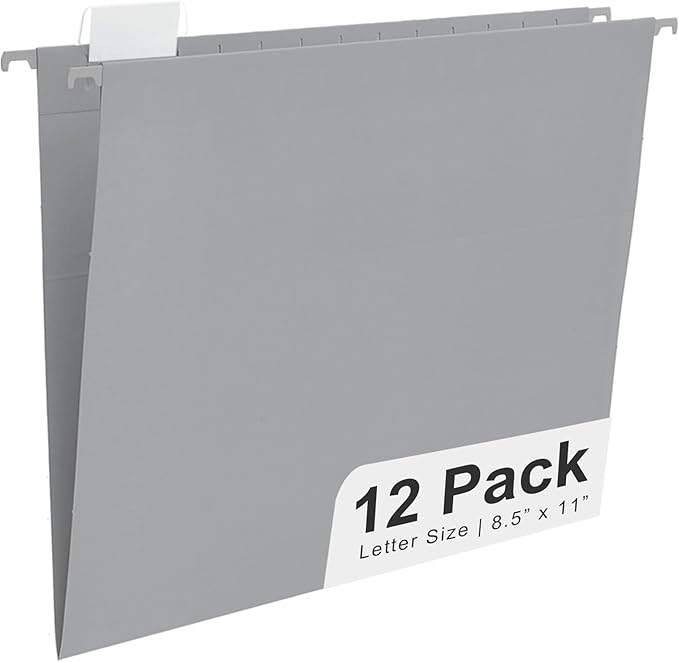 Y YOMA Letter Size - 12 Pack Colored Hanging File Folders Decorative Hanging Folder Cute Pretty File Folder for Filing Cabinet Office Home with 1/5-Cut Adjustable Tabs, Morandi Blue