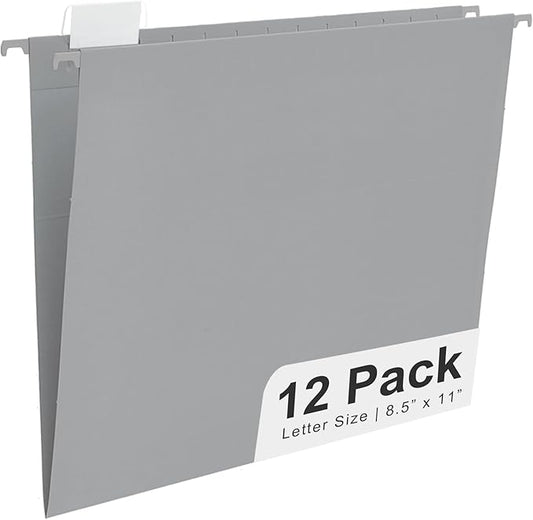 Y YOMA Letter Size - 12 Pack Colored Hanging File Folders Decorative Hanging Folder Cute Pretty File Folder for Filing Cabinet Office Home with 1/5-Cut Adjustable Tabs, Morandi Blue