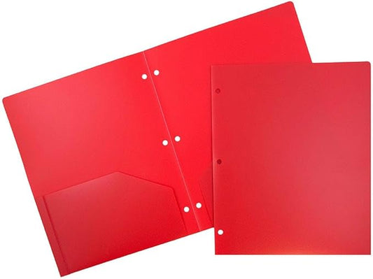 JAM PAPER Heavy Duty Plastic 3 Hole Punch Pocket Folders - Extra Tough School Folders - Red - Bulk 144/Box