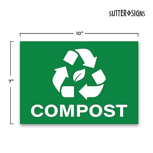 Compost Stickers, Self Adhesive Weatherproof Vinyl Stickers, Green, 7" x 10" (Pack of 4)