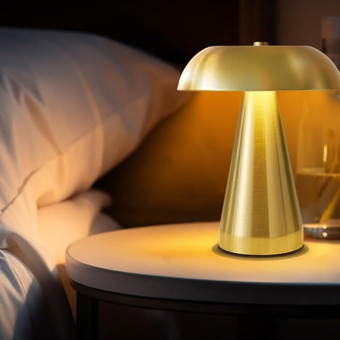 Portable LED Desk Lamp, Cordless Metal Table Lamp, 3-Color Touch Control Rechargeable Light, 3-Levels Brightness Room Decor, Bedside & Dining Room Light (Gold)