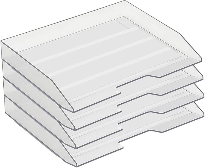 Acrimet Stackable Letter Tray 4 Tier Side Load, Plastic, Desktop File Organizer (Clear Crystal Color)
