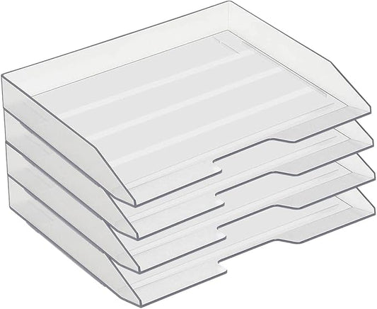 Acrimet Stackable Letter Tray 4 Tier Side Load, Plastic, Desktop File Organizer (Clear Crystal Color)